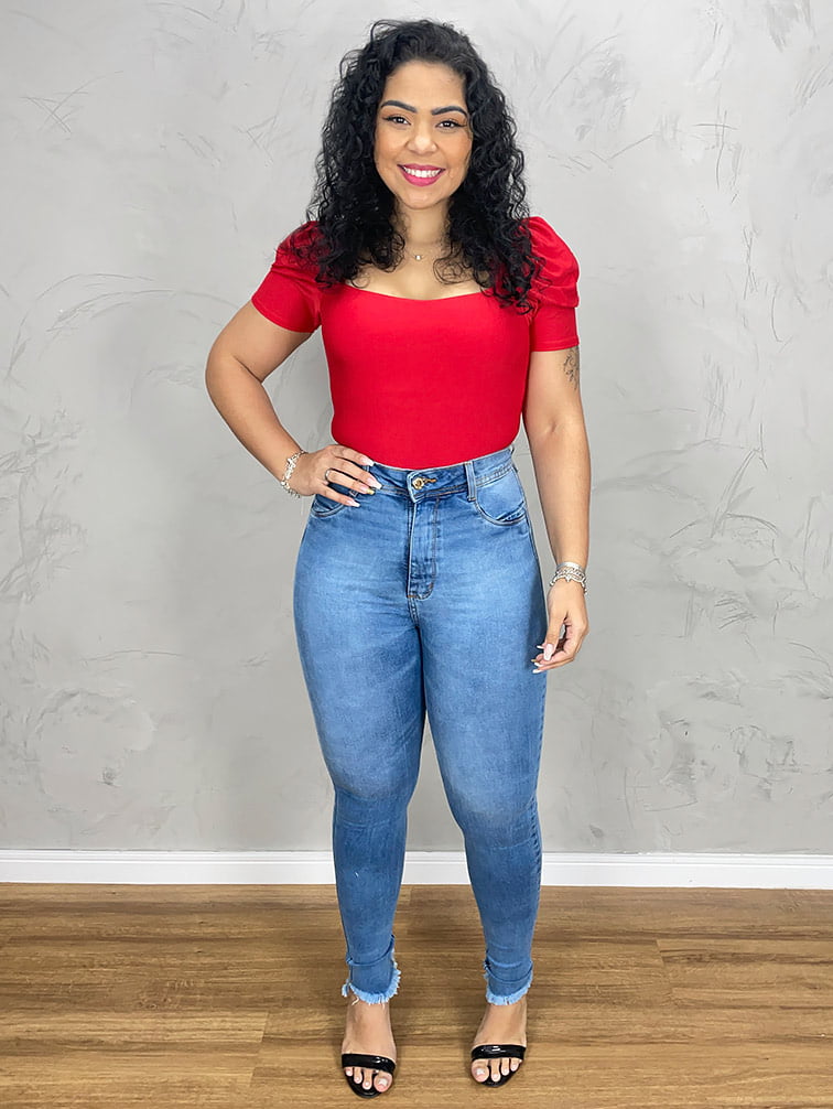 Calça jeans com cinta embutida store plus size