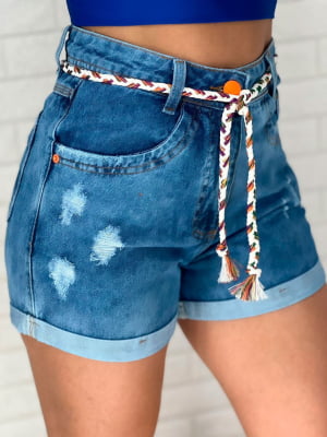 Short Jeans Destroyed Cinto Colorido